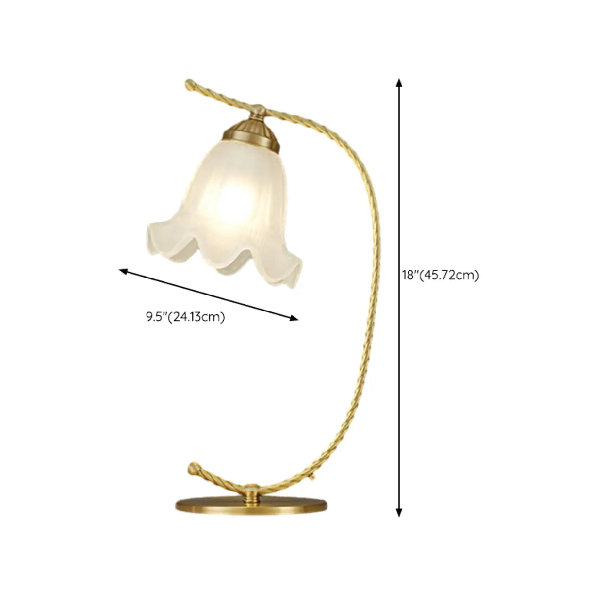 Elegant Gold Metal White Glass Bell Shade Table Lamp 