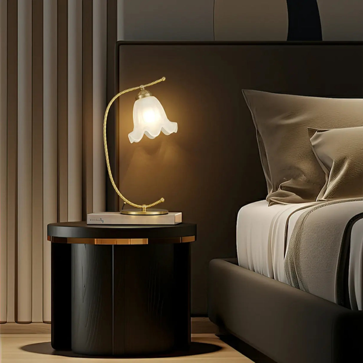 Elegant Gold Metal White Glass Bell Shade Table Lamp Image - 4