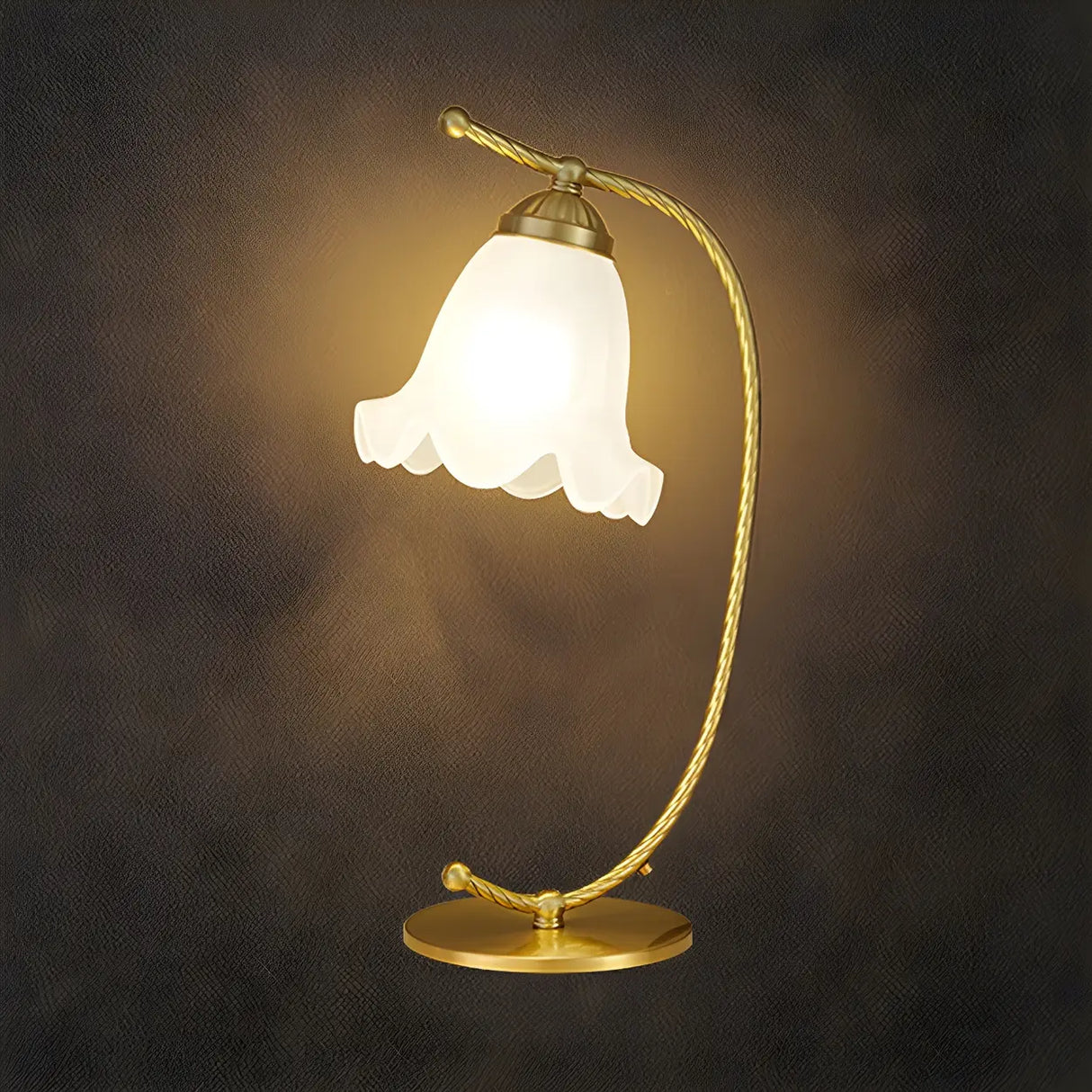 Elegant Gold Metal White Glass Bell Shade Table Lamp Image - 7