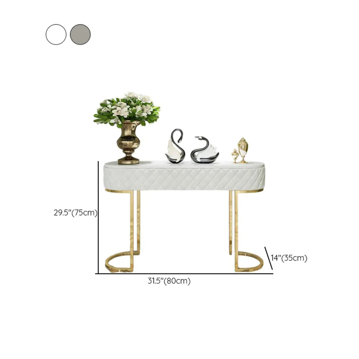 Elegant Gold Oval Marble Top White Storage Console Table 