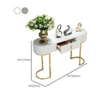 Elegant Gold Oval Marble Top White Storage Console Table Image - 11