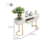 Elegant Gold Oval Marble Top White Storage Console Table Image - 13