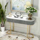 Elegant Gold Oval Marble Top White Storage Console Table Image - 4