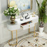 Elegant Gold Oval Marble Top White Storage Console Table Image - 5