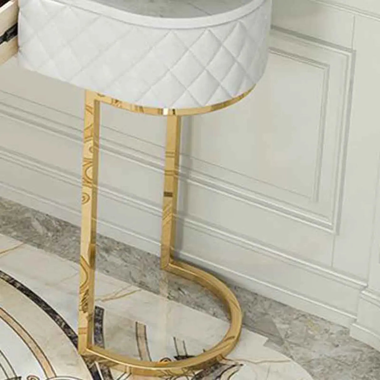 Elegant Gold Oval Marble Top White Storage Console Table Image - 6