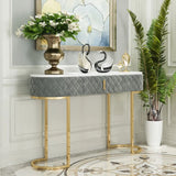 Elegant Gold Oval Marble Top White Storage Console Table Image - 7