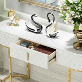 Elegant Gold Oval Marble Top White Storage Console Table Image - 8