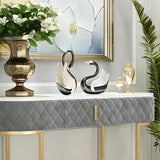 Elegant Gold Oval Marble Top White Storage Console Table Image - 9