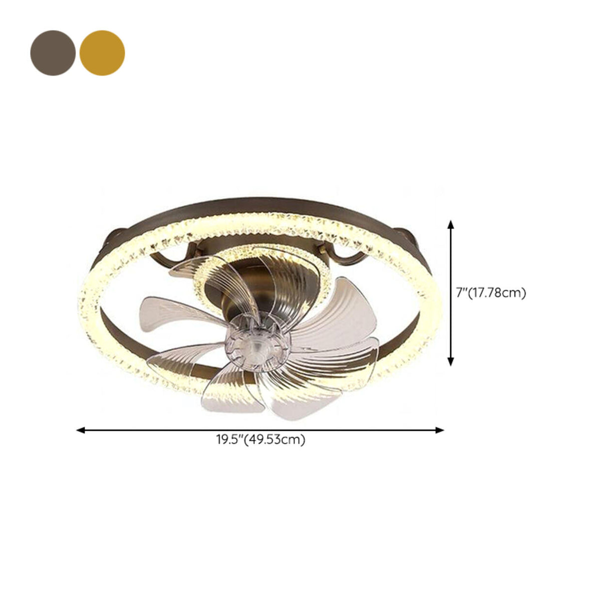 Elegant Gold Round Vine Flush Ceiling Fan with Light 