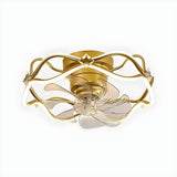 Elegant Gold Round Vine Flush Ceiling Fan with Light Image - 7