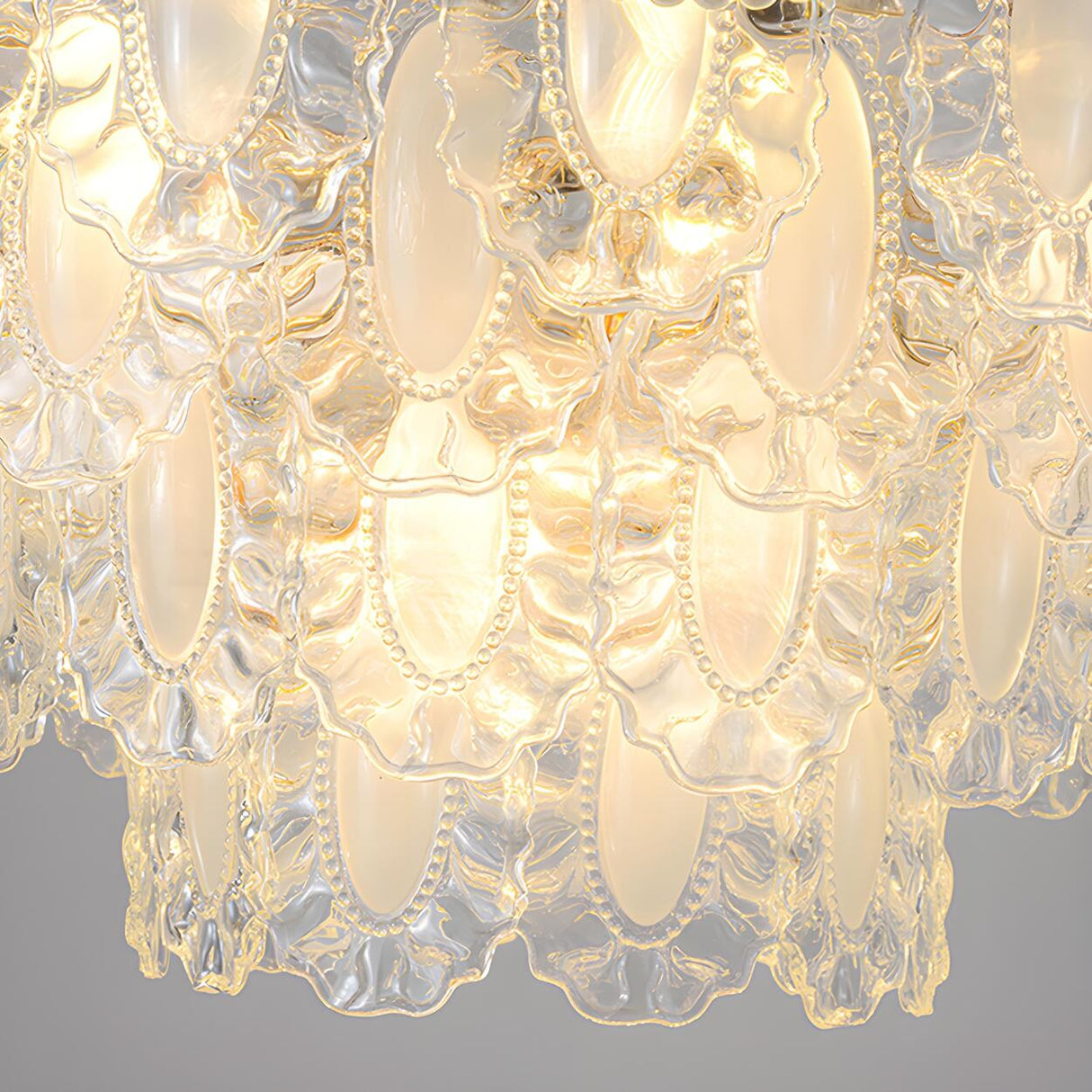 Elegant Gold Tiered Clear Glass Intricate Lace Chandelier Image - 10