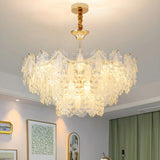 Elegant Gold Tiered Clear Glass Intricate Lace Chandelier Image - 4