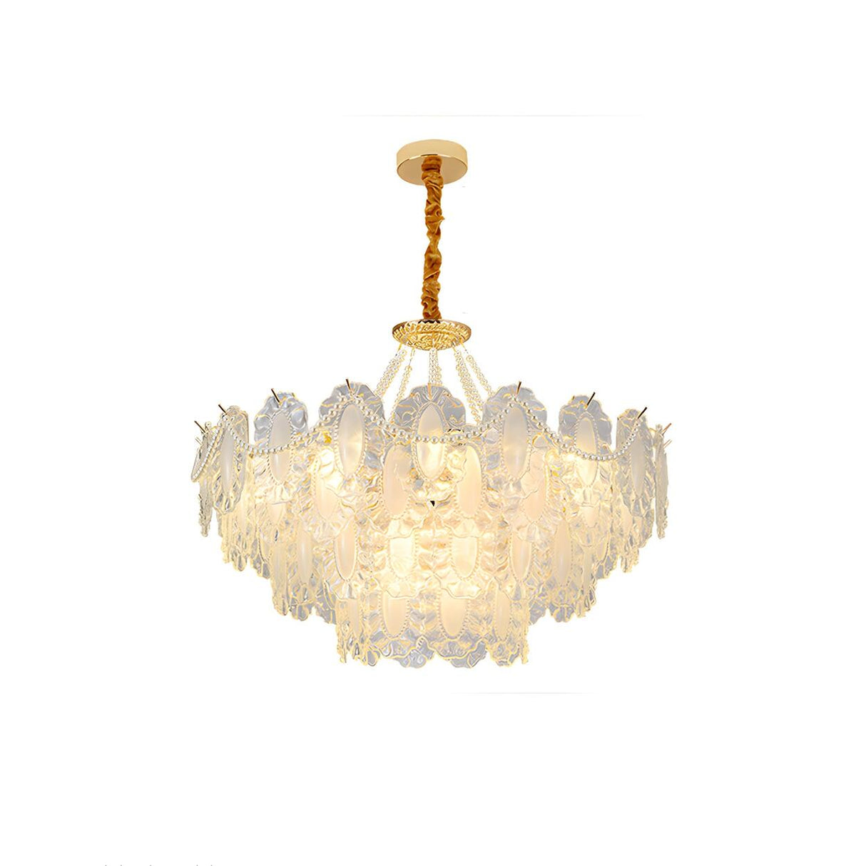 Elegant Gold Tiered Clear Glass Intricate Lace Chandelier Image - 8