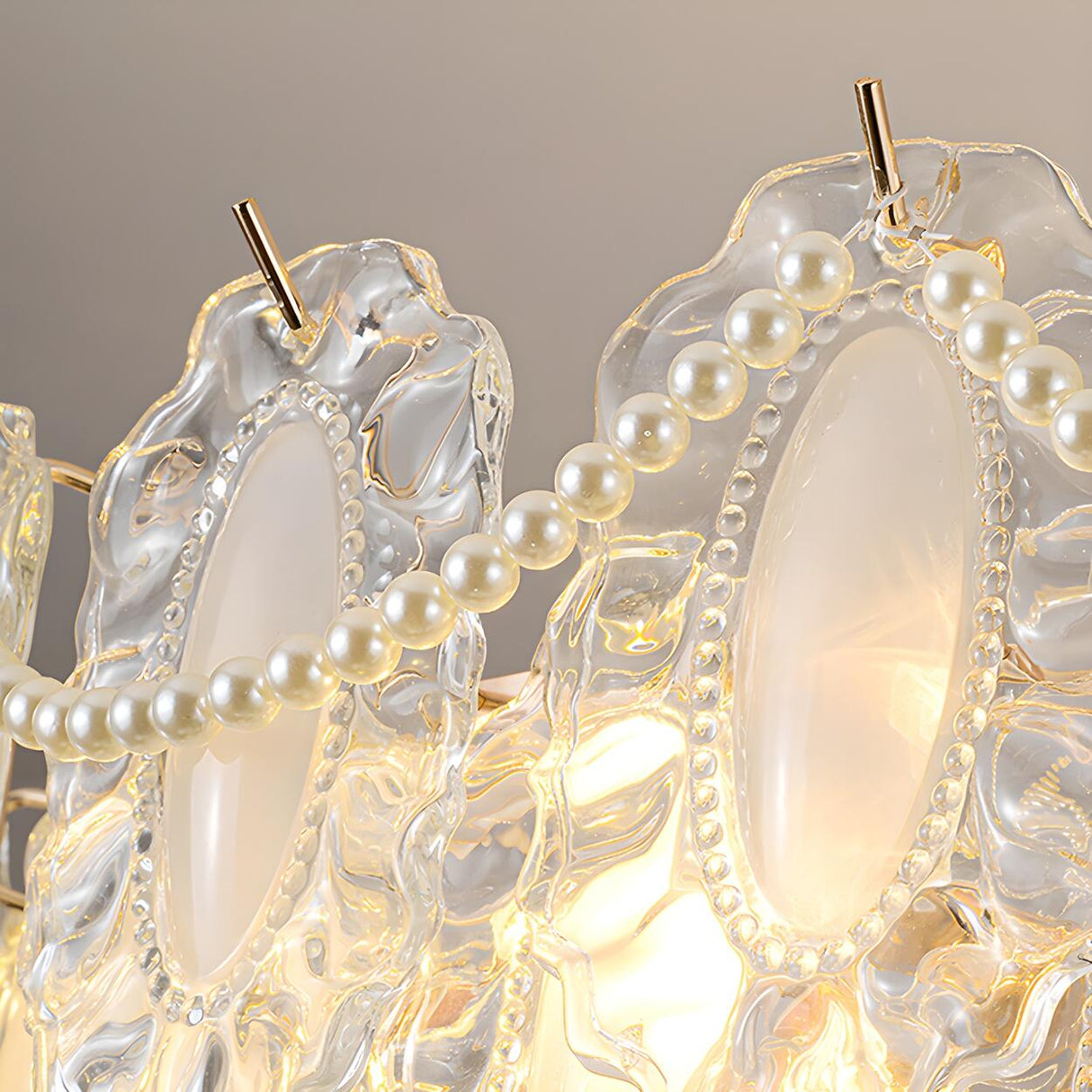 Elegant Gold Tiered Clear Glass Intricate Lace Chandelier Image - 9