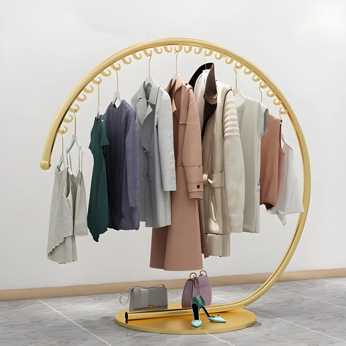 Elegant Golden Metal Arch Hooks Freestanding Coat Rack Image - 3