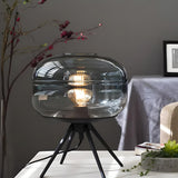 Elegant Grey Glass Shade Metal Tripod Base Table Lamp Image - 10