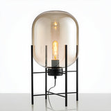 Elegant Grey Glass Shade Metal Tripod Base Table Lamp Image - 2