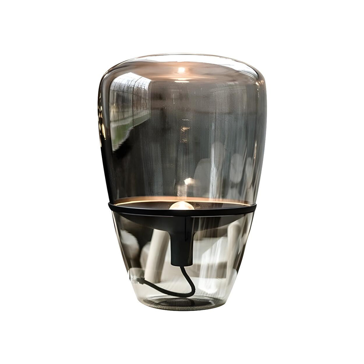 Elegant Grey Glass Shade Metal Tripod Base Table Lamp Image - 5