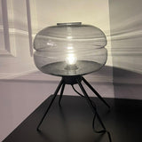 Elegant Grey Glass Shade Metal Tripod Base Table Lamp Image - 6