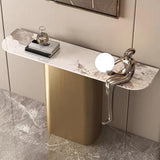 Elegant Half-circle Pedestal Stone Gold Base Console Table Image - 1