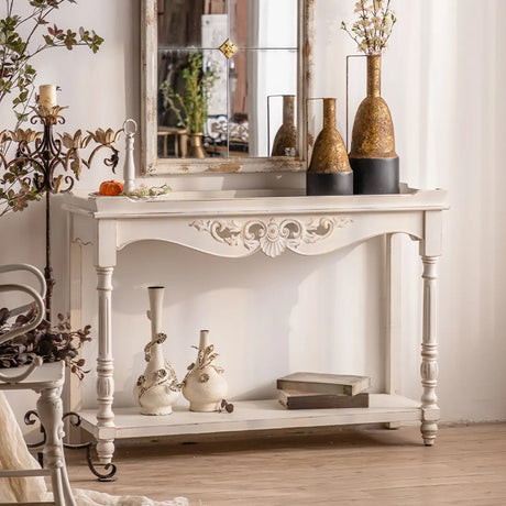 Elegant Half Circle Wood Standard Console Table with Shelf Image - 1