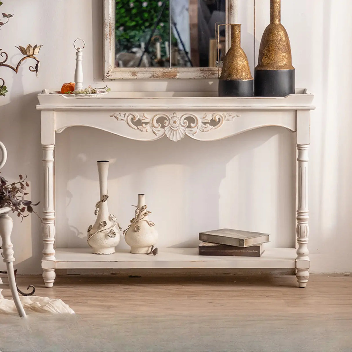 Elegant Half Circle Wood Standard Console Table with Shelf Image - 2
