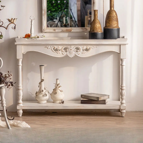 Elegant Half Circle Wood Standard Console Table with Shelf Image - 2