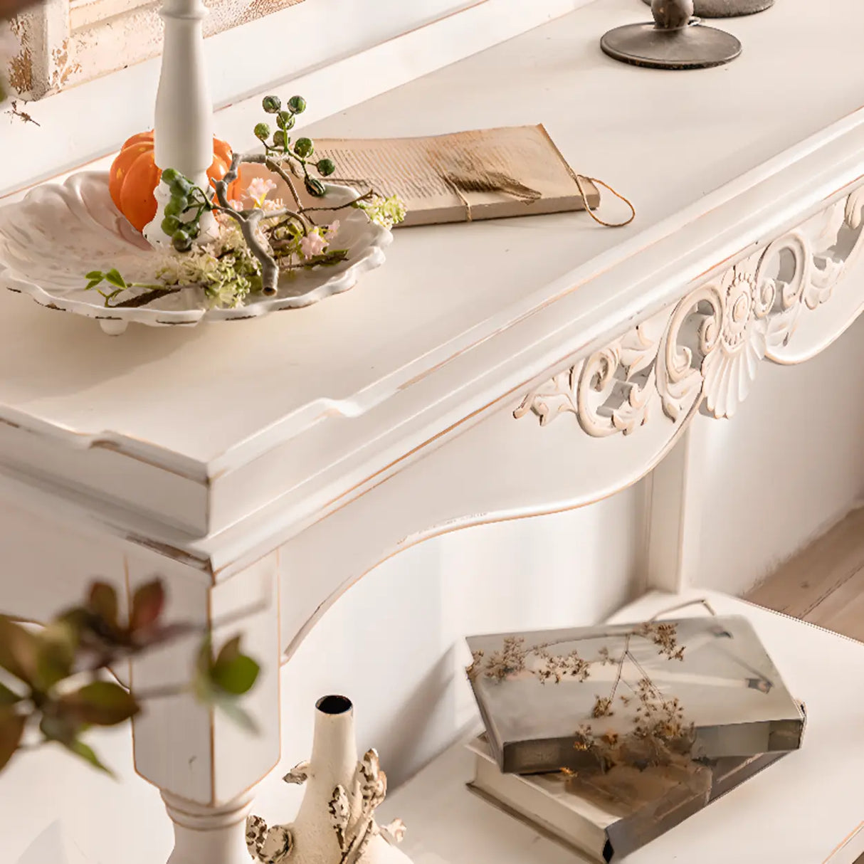 Elegant Half Circle Wood Standard Console Table with Shelf Image - 9