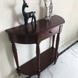 Elegant Half Moon Cherry Wood Storage Console Table Image - 2