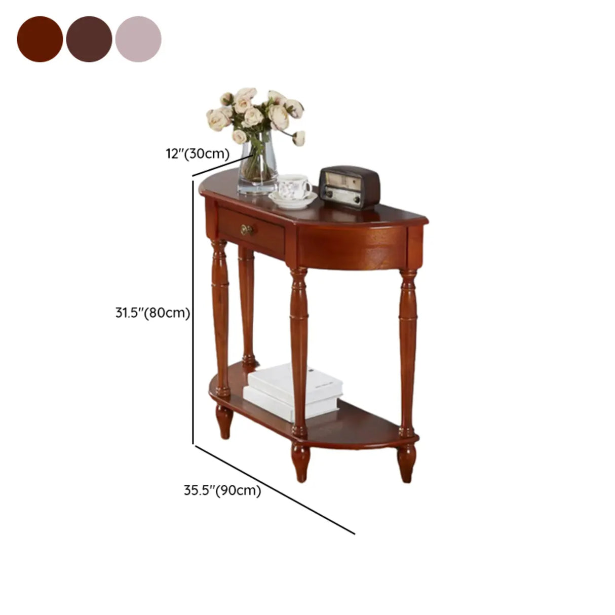 Elegant Half Moon Cherry Wood Storage Console Table 