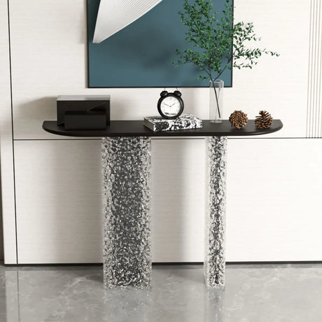 Elegant Half Moon Clear Acrylic Pedestal Console Table Image - 1