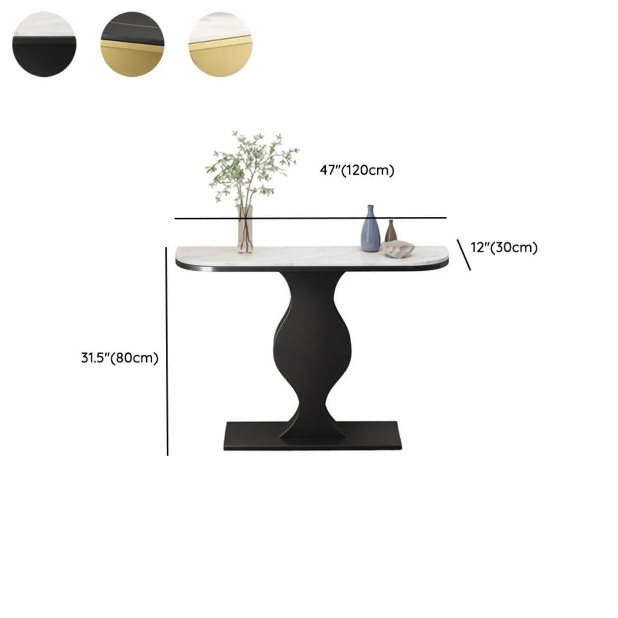 Elegant Half Moon Marble Black Foyer Console Table Image - 10