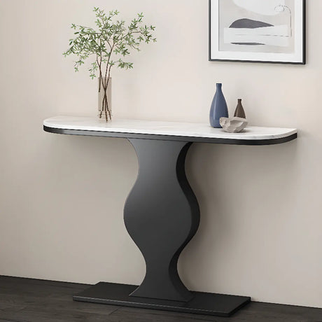 Elegant Half Moon Marble Black Foyer Console Table Image - 1