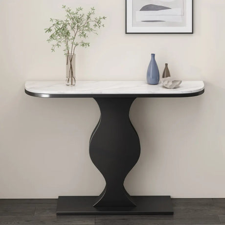 Elegant Half Moon Marble Black Foyer Console Table Image - 2