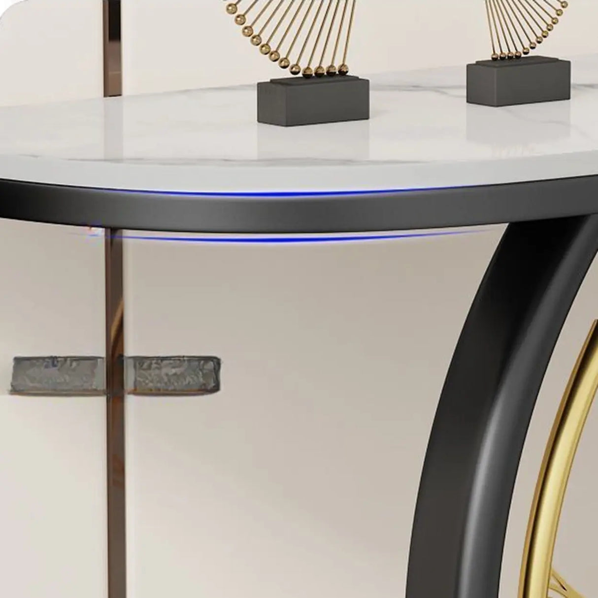 Elegant Half Moon Stone Top Gold Abstract Console Table Image - 12