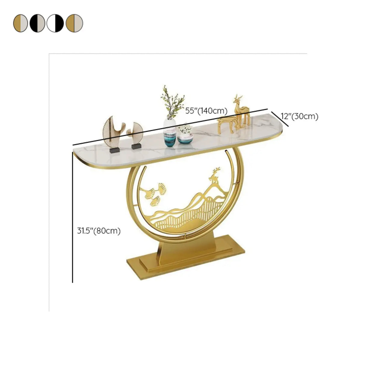 Elegant Half Moon Stone Top Gold Abstract Console Table Image - 15
