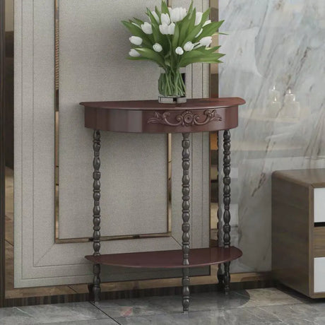 Elegant Half Moon White Wood Console Table with Shelves Image - 2