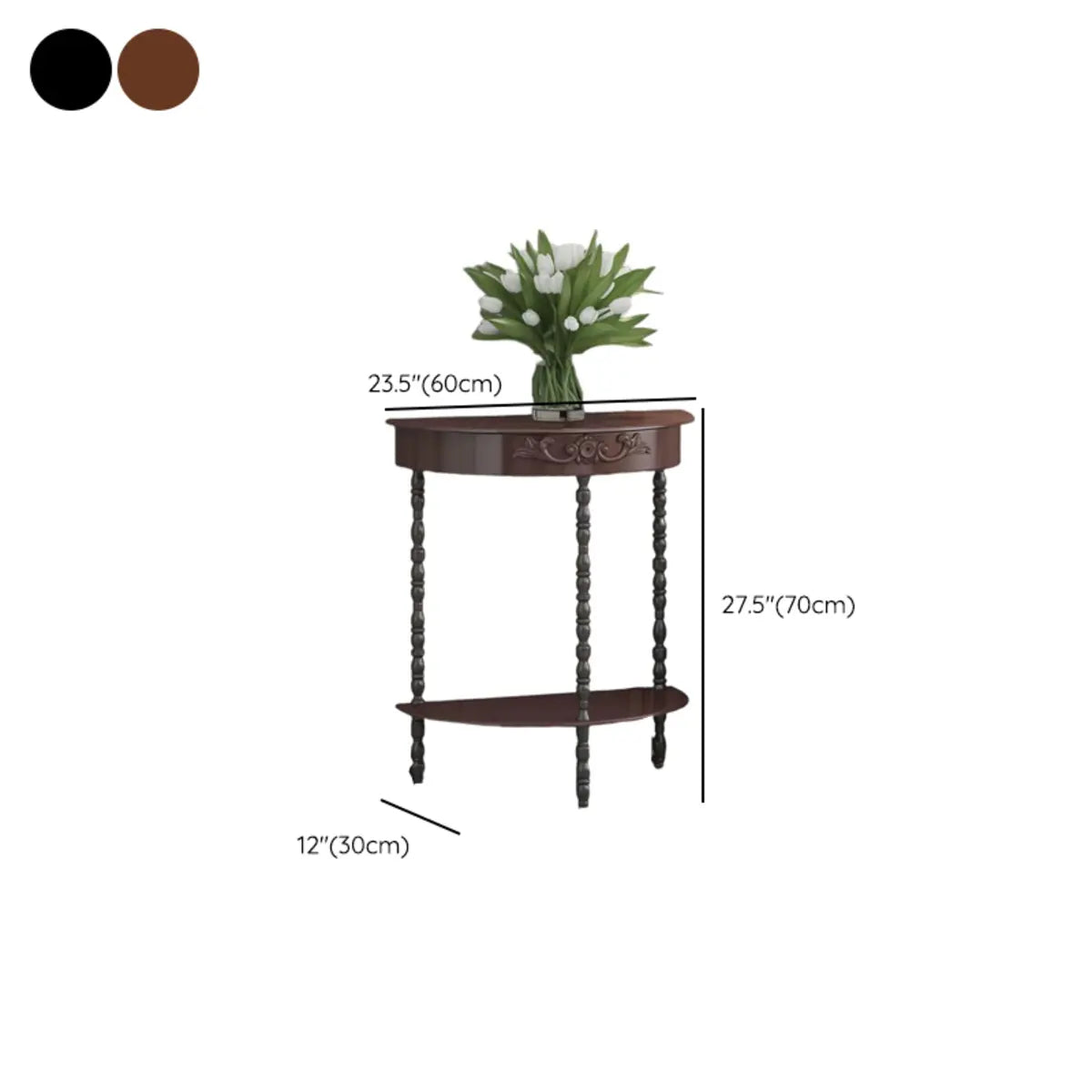 Elegant Half Moon White Wood Console Table with Shelves 