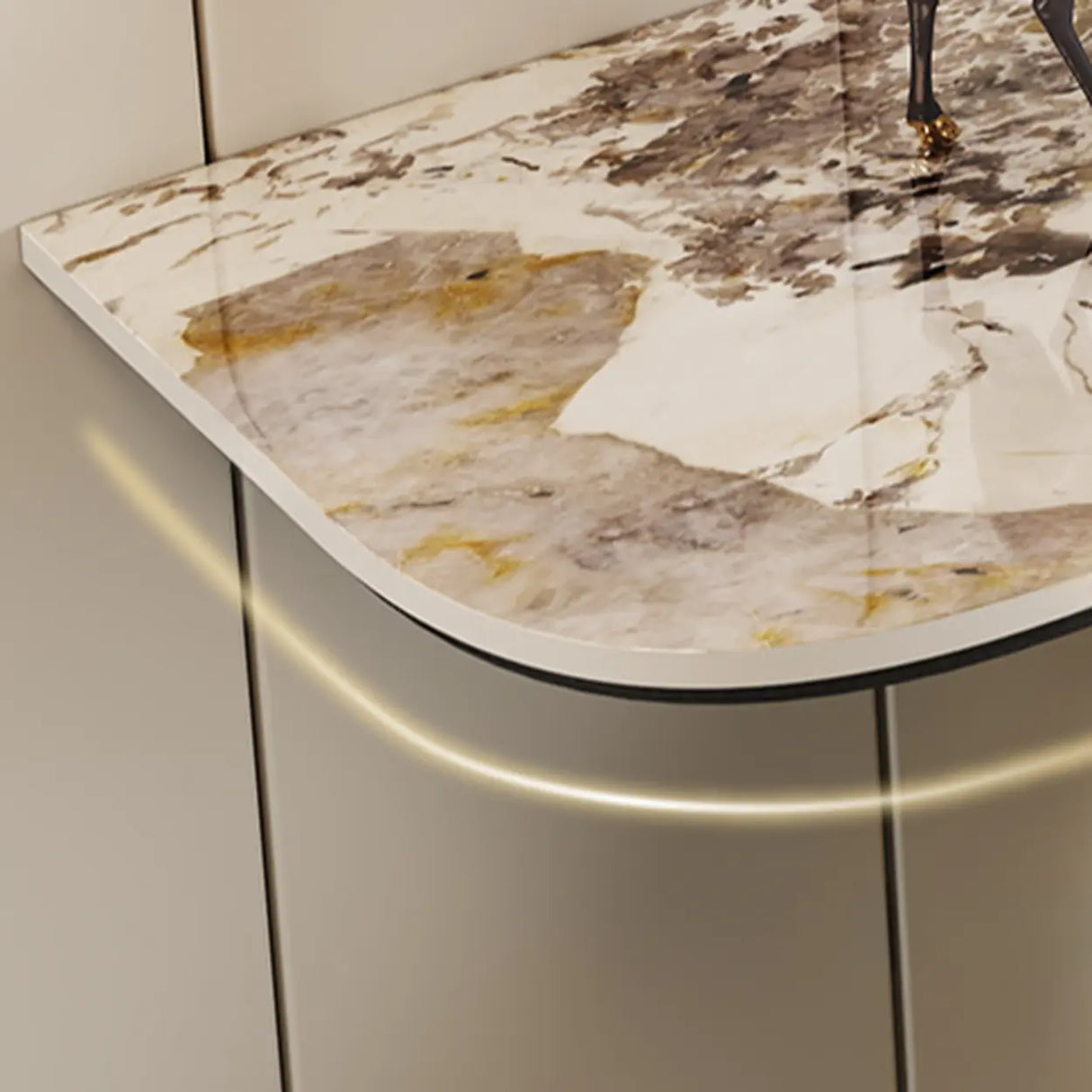 Elegant Heart Base Stone Top Gold Accent Console Table Image - 11