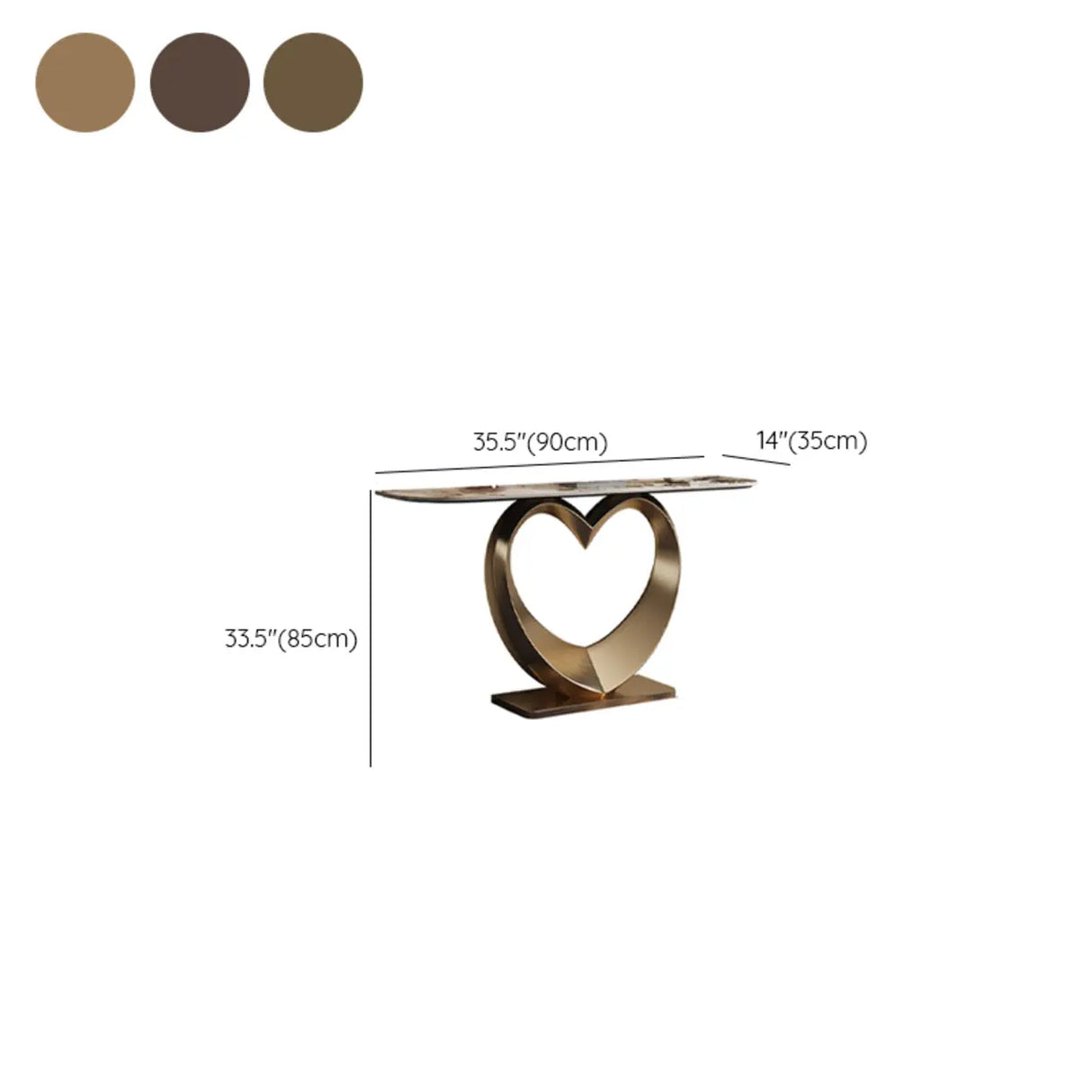 Elegant Heart Base Stone Top Gold Accent Console Table 