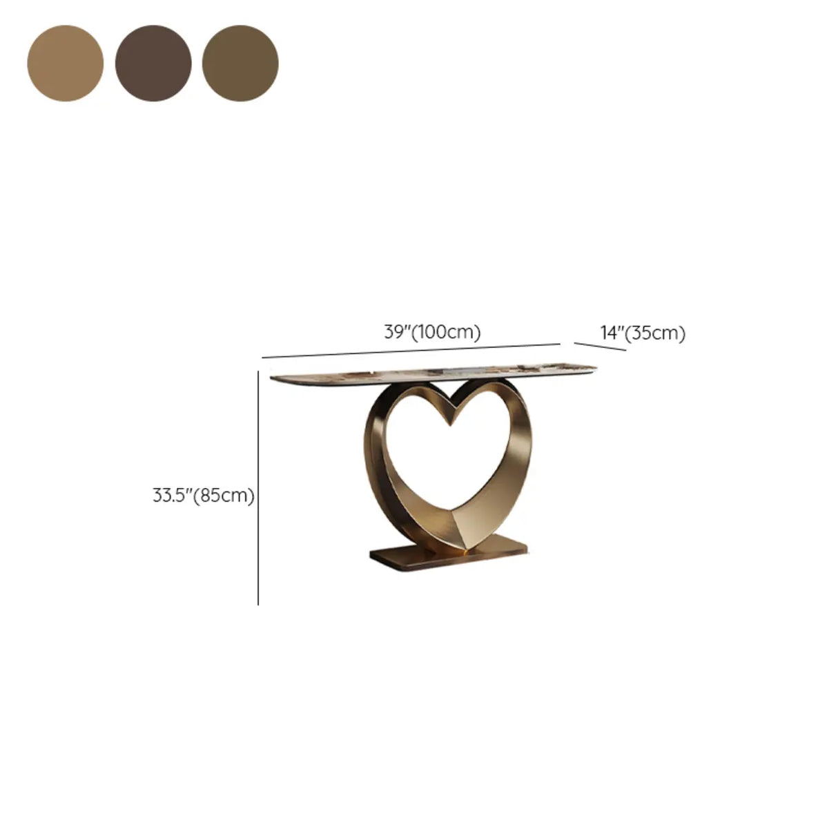 Elegant Heart Base Stone Top Gold Accent Console Table Image - 13