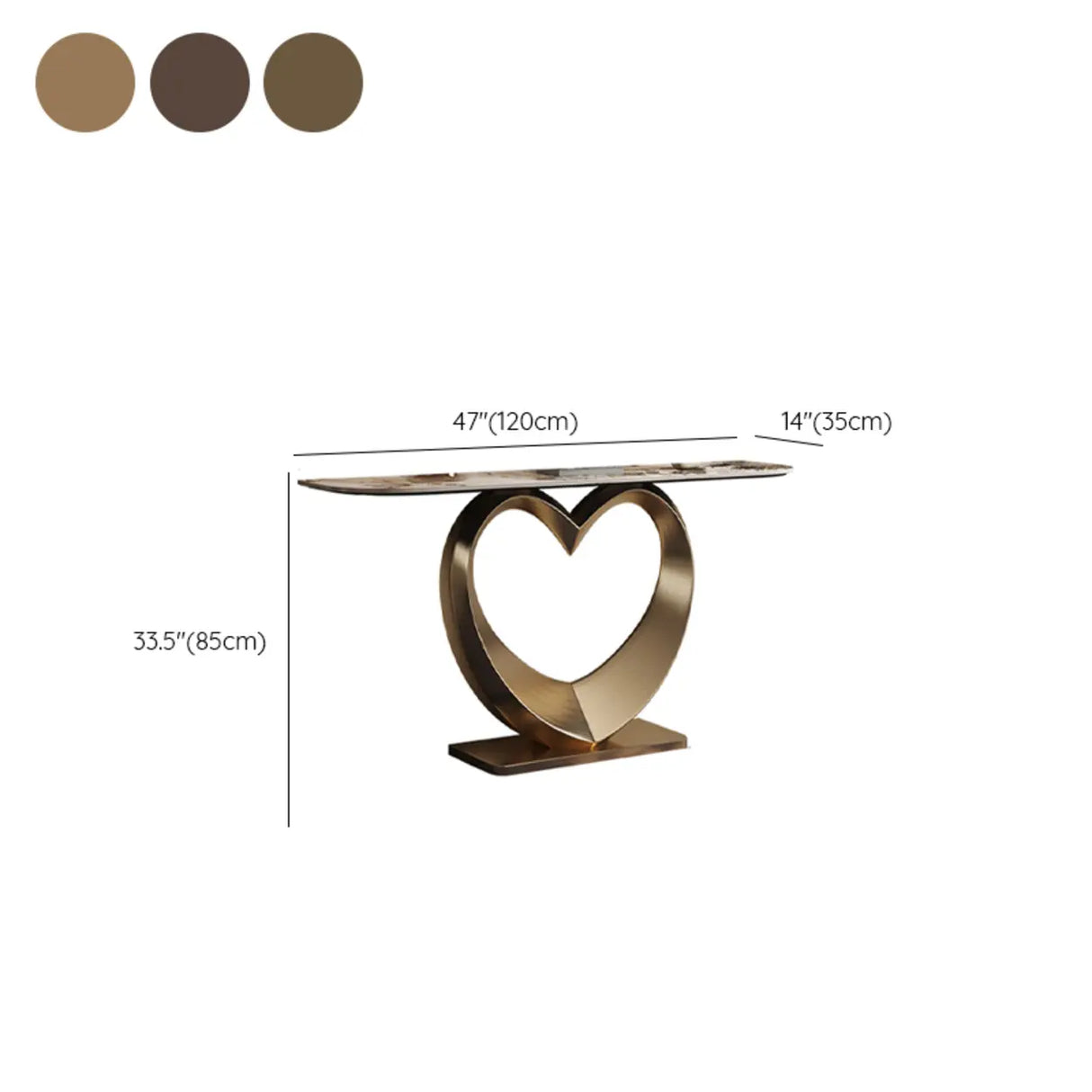 Elegant Heart Base Stone Top Gold Accent Console Table Image - 14