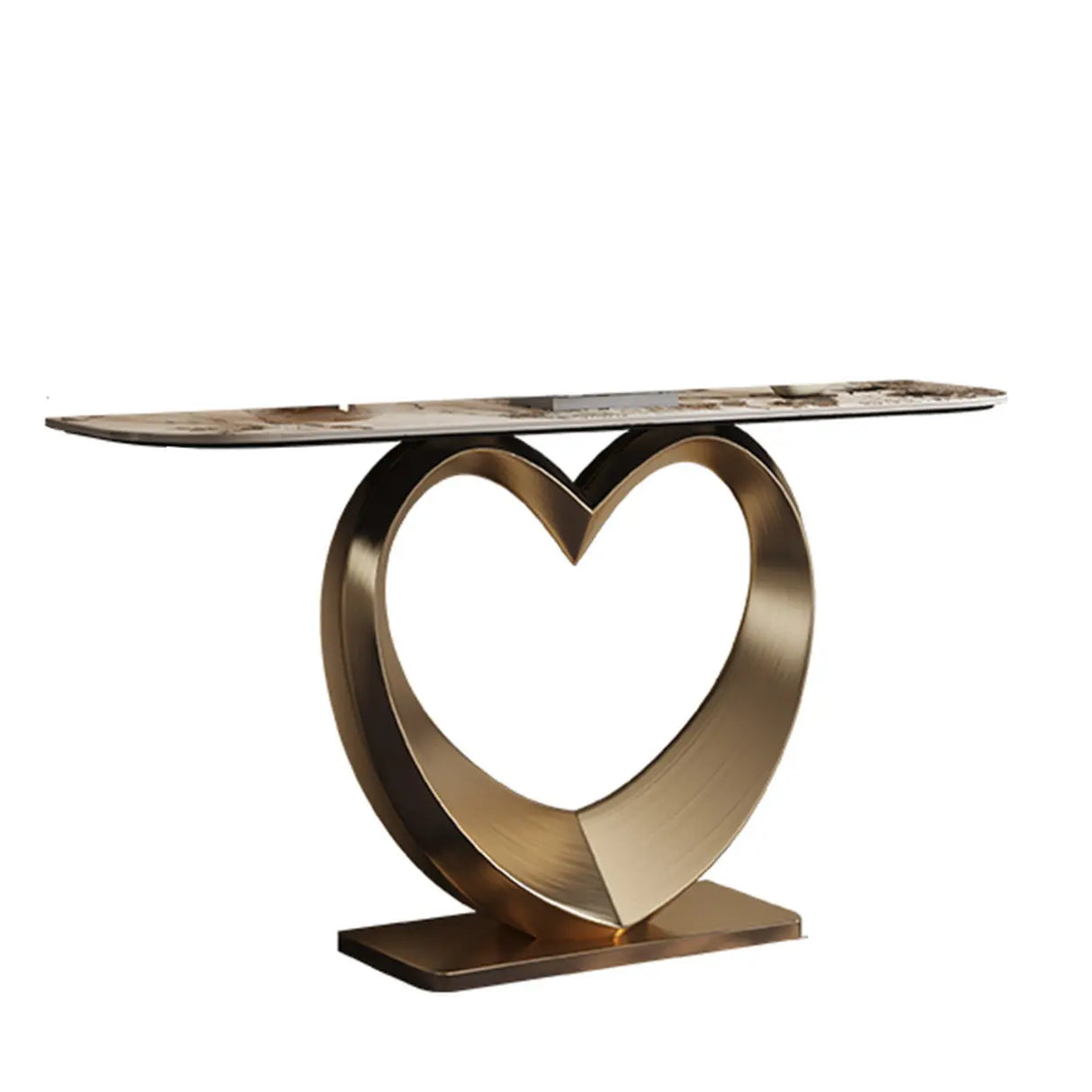 Elegant Heart Base Stone Top Gold Accent Console Table Image - 2