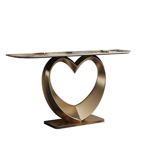 Elegant Heart Base Stone Top Gold Accent Console Table Image - 2