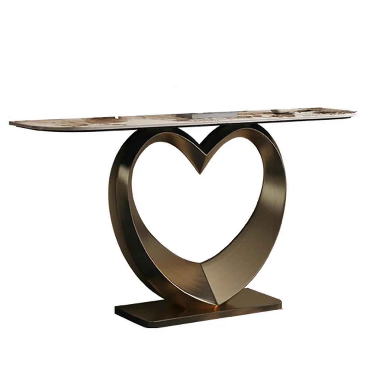 Elegant Heart Base Stone Top Gold Accent Console Table Image - 3