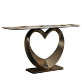 Elegant Heart Base Stone Top Gold Accent Console Table Image - 3