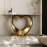 Elegant Heart Base Stone Top Gold Accent Console Table Image - 4