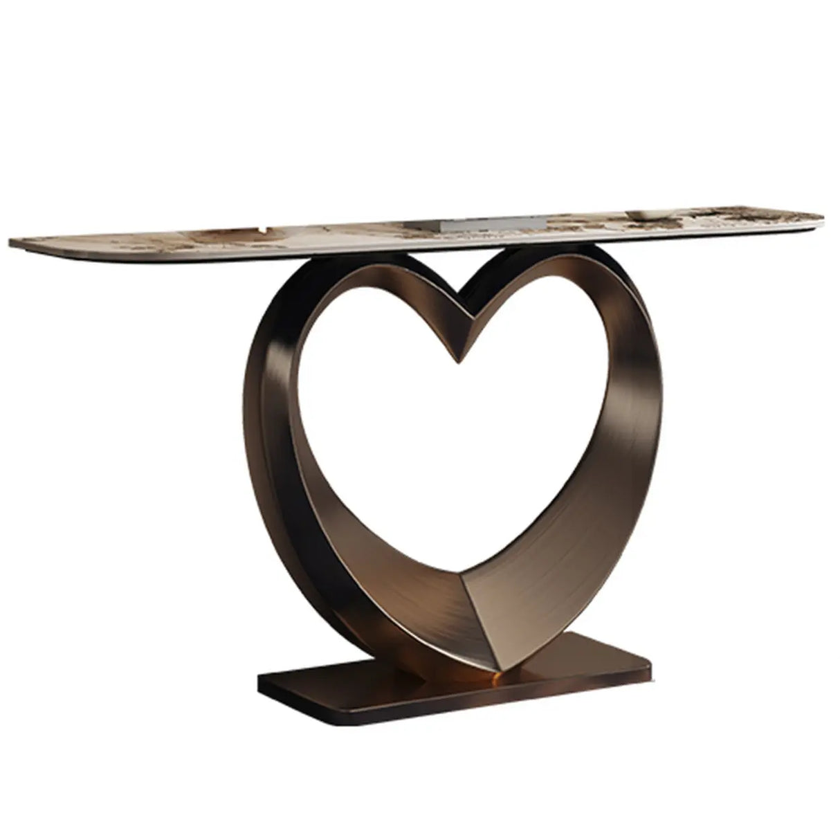 Elegant Heart Base Stone Top Gold Accent Console Table Image - 5