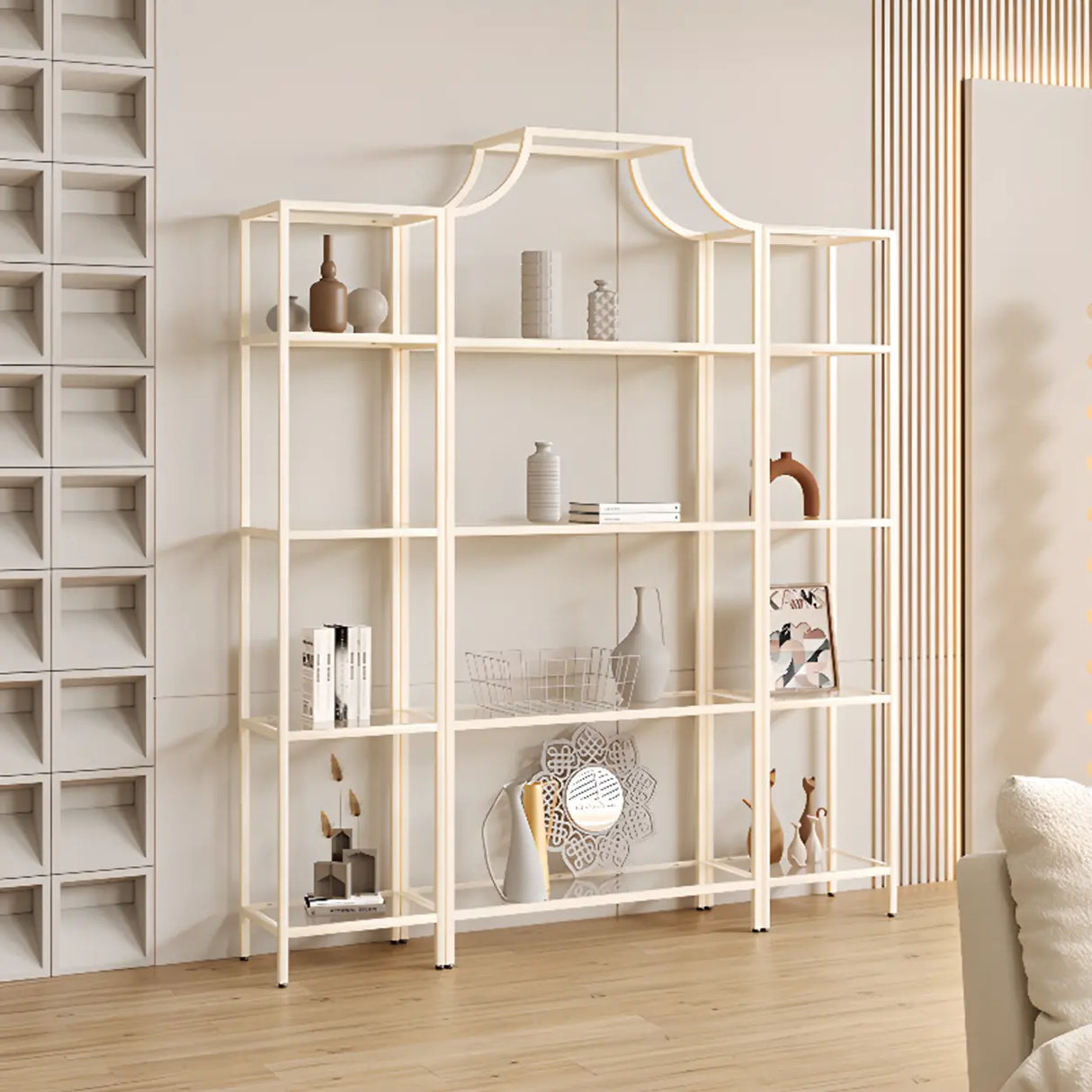 Elegant Iron Framed Open Back Display Bookshelf White Image - 1