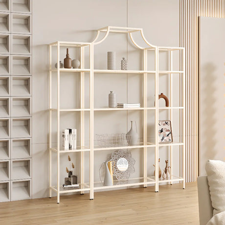 Elegant Iron Framed Open Back Display Bookshelf White Image - 1